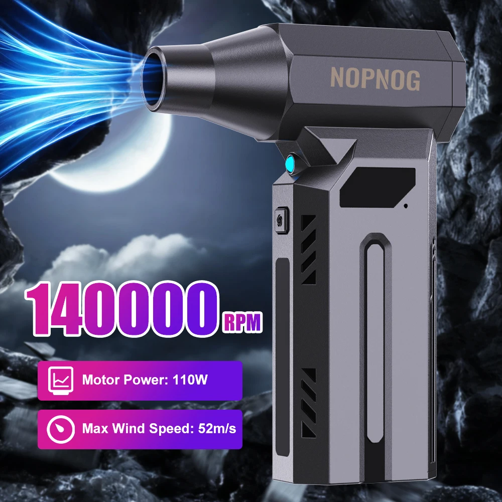 4 تروس قابلة للتعديل 140000 دورة في الدقيقة ​ مروحة توربو جت، منفضة هواء كهربائية محمولة لإزالة الثلوج في السيارة، ضوء LED لاسلكي، نفخ قوي