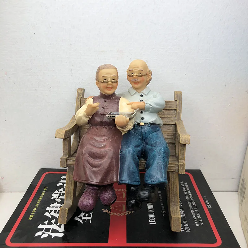 Old Couple Memorial Day Grandpa And Grandma Sitting On Rocking Chair Home Decorations Wedding Gift Home Decor Craft Ornament