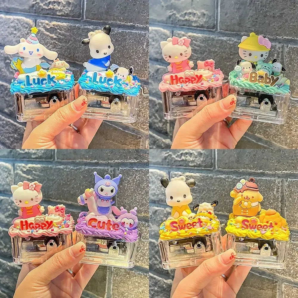 sanrio cute hand-cranked mini music box Hello Kitty cartoon creativity handmade cream glue material set educational toy Gift