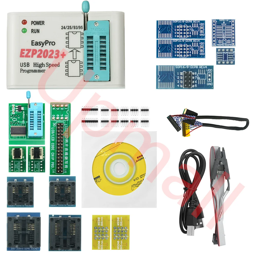 Imagem -05 - Original Ezp2023 Usb Spi Programador Conjunto Completo com 15 Adaptadores Clipe de Teste Sop8 16 Suporte 24 25 93 95 Eeprom Flash Bios Minipro