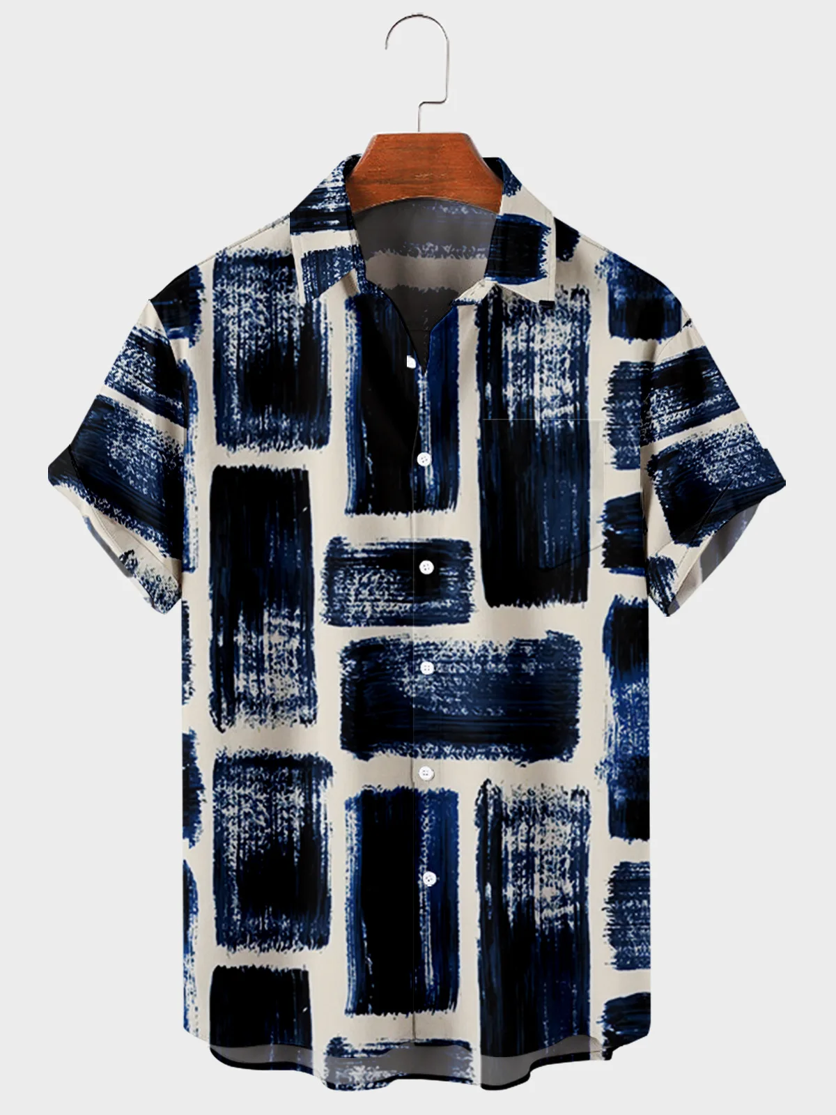 2024 New High Quality Hawaiian Men\'s Shirts Geometric Striped Graffiti Loose Short Sleeve Casual Buttons Beach Top
