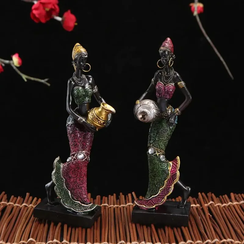 

African Dancing Women Miniatures Figures Tribal Lady Statue Sculpture Collectible Art Home Decoration For Office TV Cabinet
