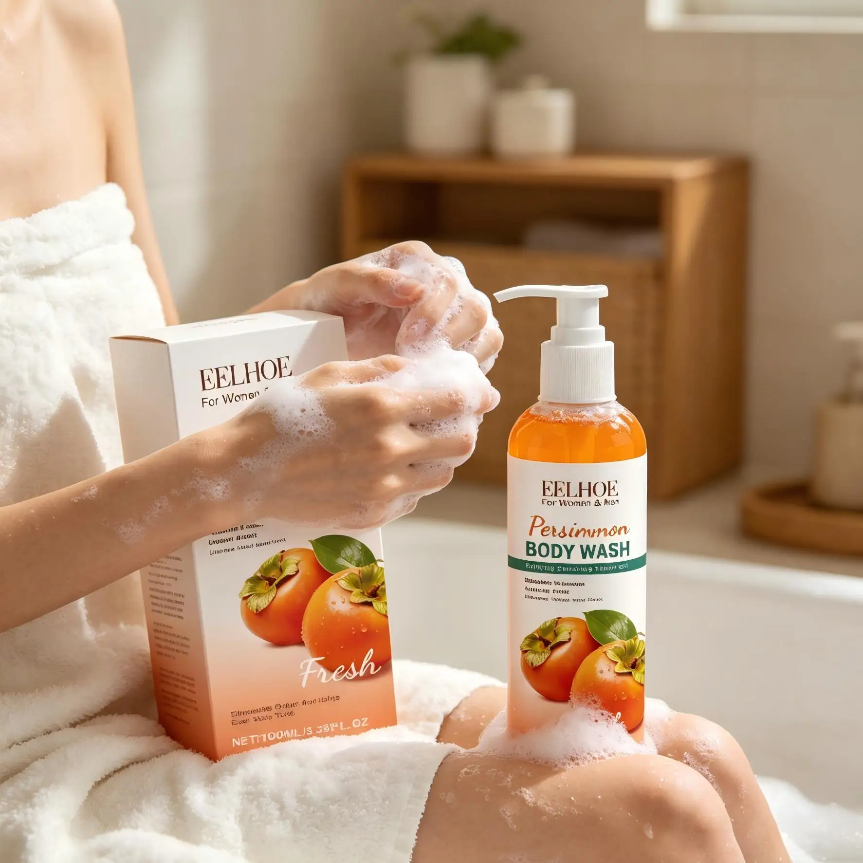EELHOE Persimmon Body Wash Dirt Remover Refresh Smooth Body Cleaning Improve Skin Texture Deodorant Shower Gel with Persimmon