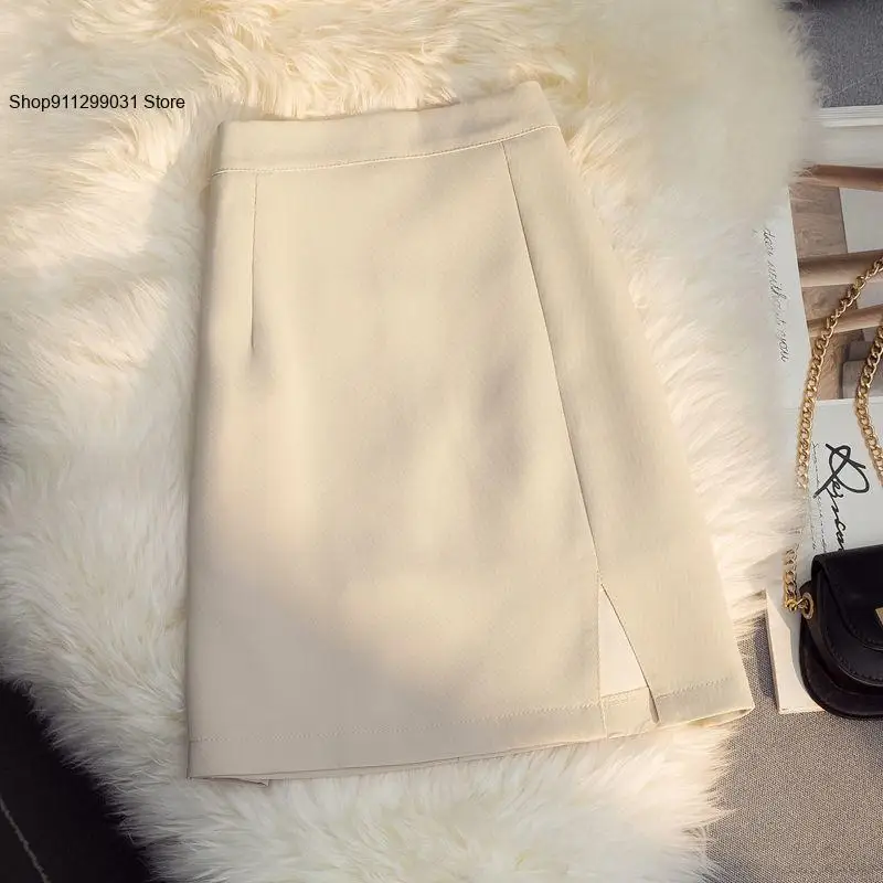 High Waisted Slit Spring Anti Glare Versatile Professional Suit Half Skirt for Slim Fit Hip Hugging Short Skirt for Women