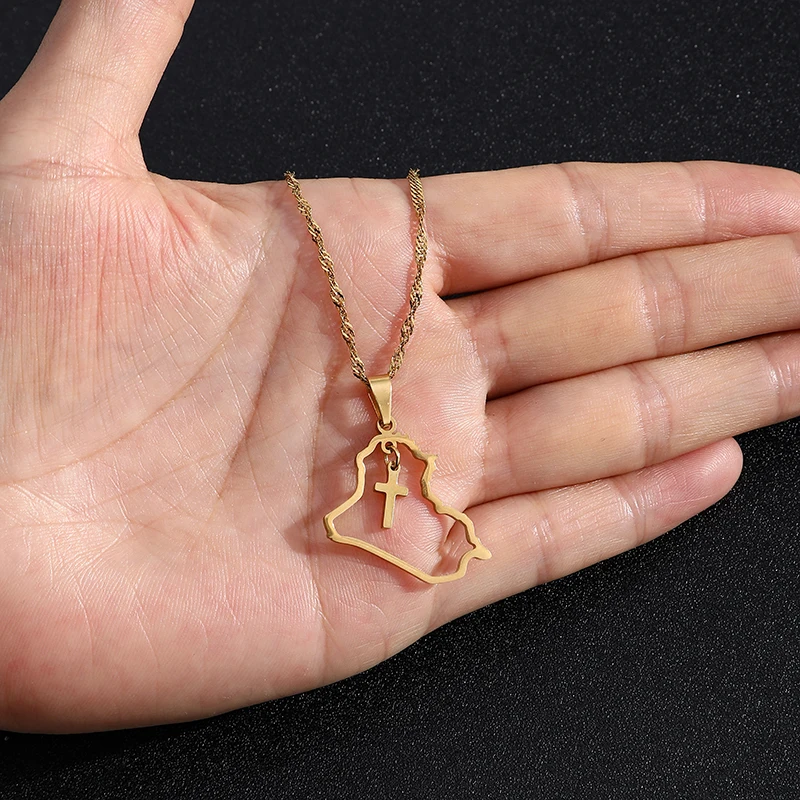 Mode Republik Irak Karte Anhänger Halskette Edelstahl Männer Frauen Herz Kreuz Karten Schmuck Geschenk – Detail 10