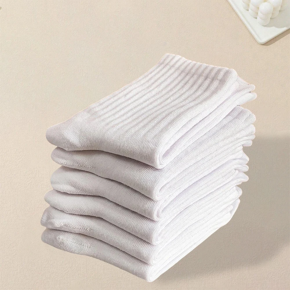 6 Pairs Women Pure White Quarter Socks Fashionable Simple Versatile Socks Antibacterial Breathable Comfortable Casual Socks