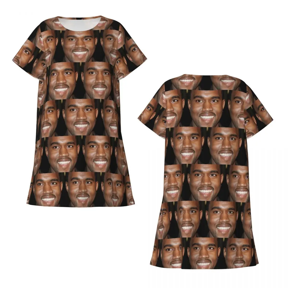 Custom Funny Kanye West Meme Short Sleeves Nightdress For Sleeping Sleepshirts Women Short Sleeve Nightgowns Loose Pajama Dress