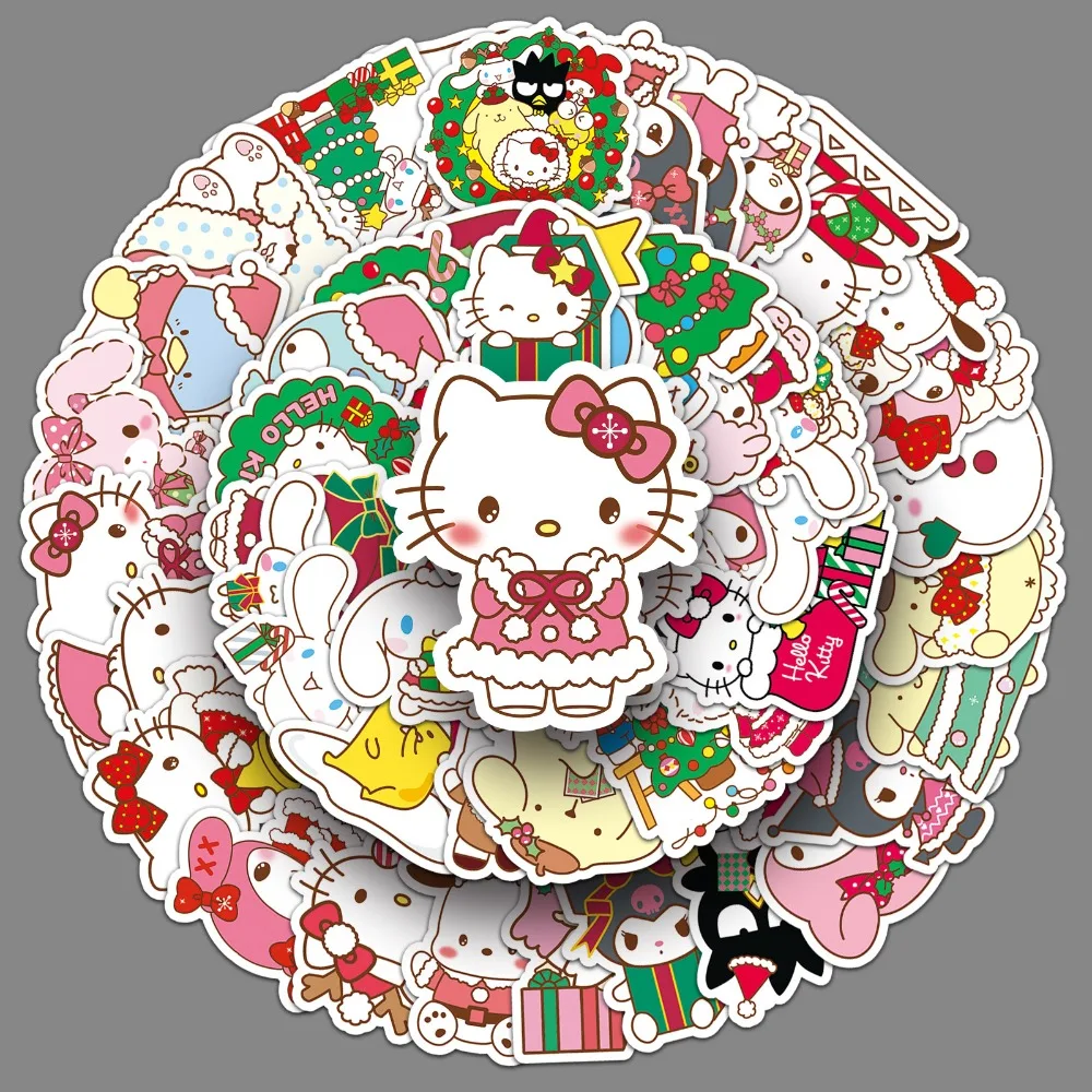 

50Pcs Iigen Cute Christmas Sanrio Kuromi Hello Kitty Stickers DIY Cartoon Scrapbook Phone Case Water Bottle Waterproof Sticker
