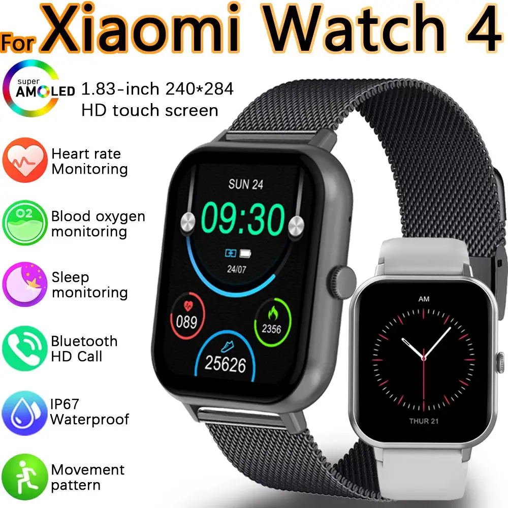 Para xiaomi relógio 4 masculino relógio inteligente 1.83 Polegada tela hd bluetooth hd chamada monitoramento de saúde ip67 à prova dip67 água smartwatch feminino 2025