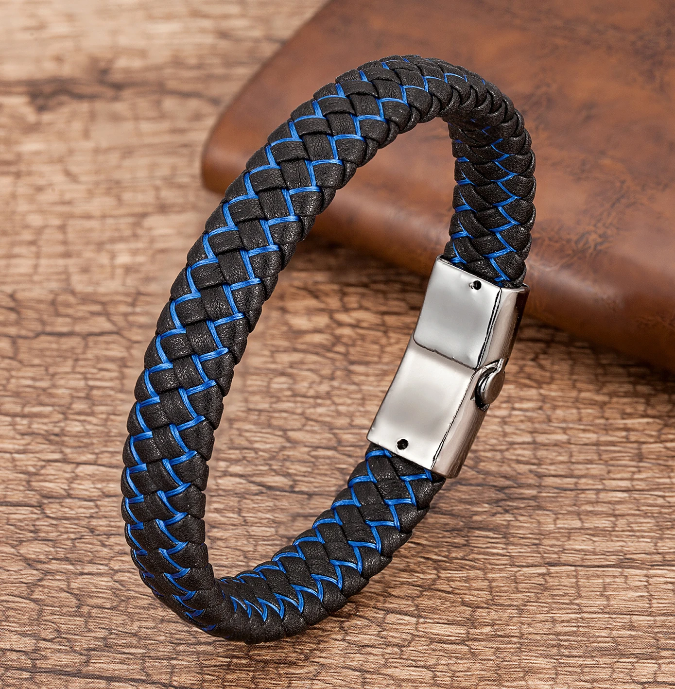 

Fashion Genuine Leather Bracelet Men Black Braided Rope Bracelets For Male Metal Magnetic Clasp Bangles Jewelry Wholesale