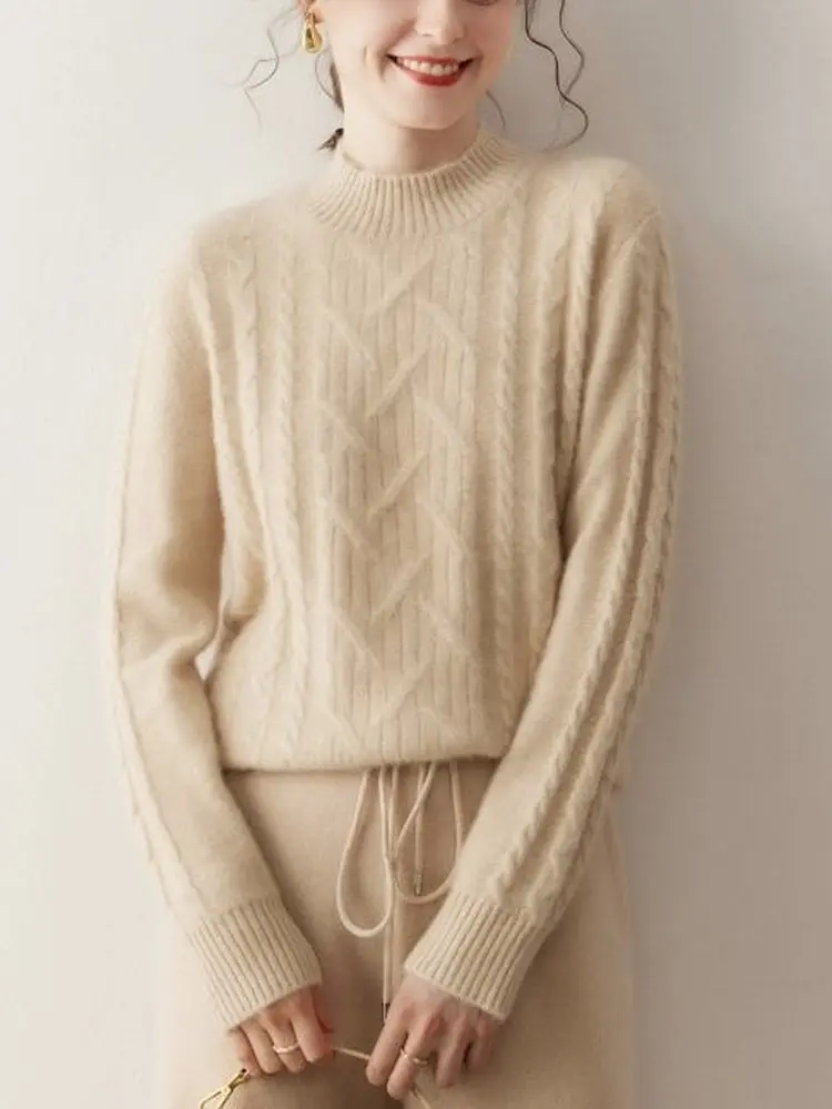 

Осенне-зимний женский свободный утепленный кашемировый свитер с воротником-стойкой, вязаный шерстяной свитер, удобный, легкий, универсальный