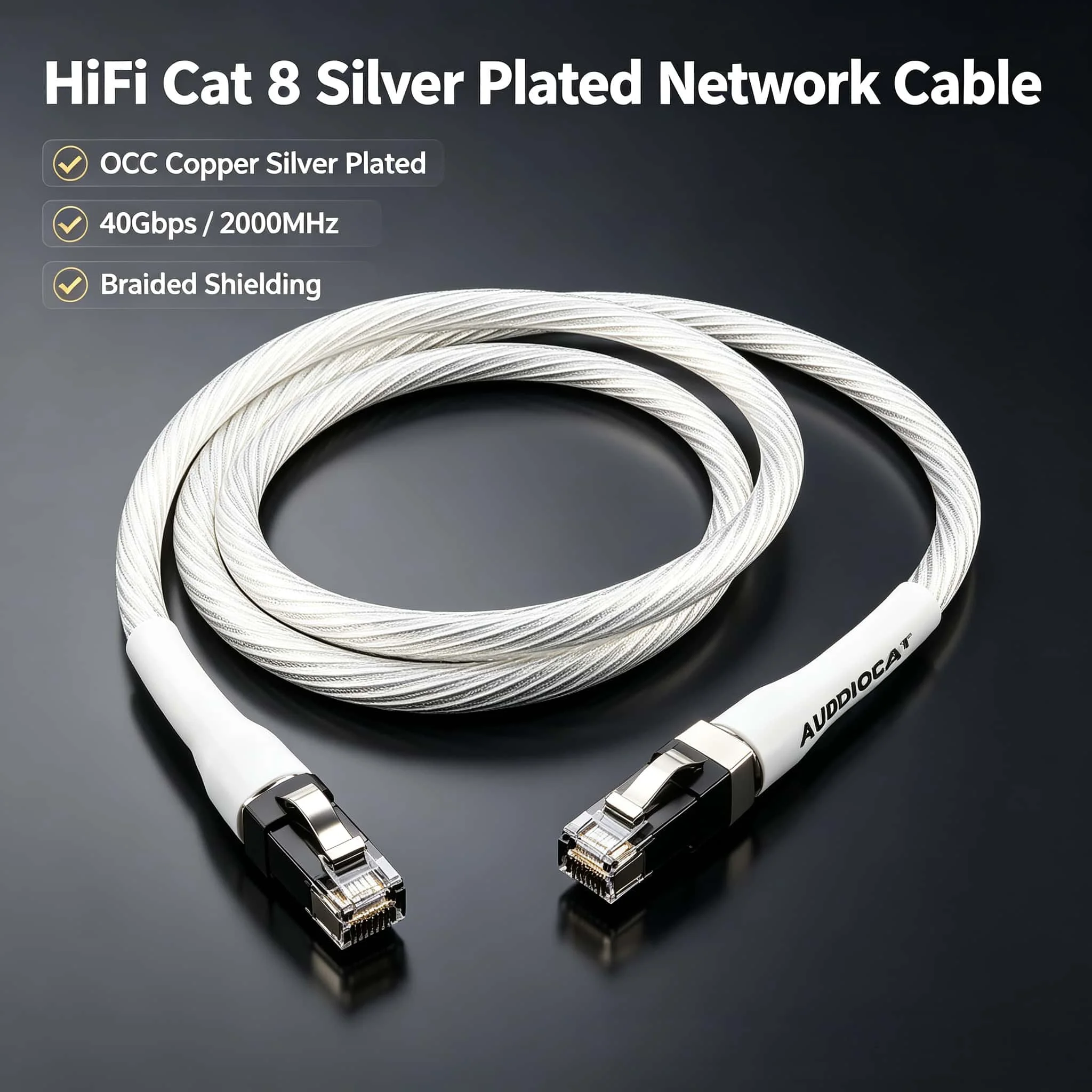 CAT8 OCC Silver Plated RJ45 Ethernet Cable 40Gbps SFTP Shielded LAN Patch Cord for HIFI Network Audio Streamer NAS Switch