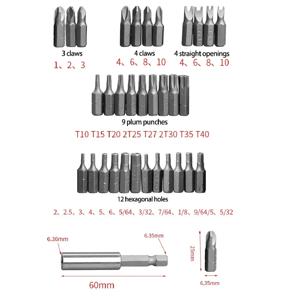 33pcs Safety Bit Set Magnetic Security Screwdriver Bit Torq Torx Hexagonal Star Spanner Electric Holder Bits Set   JJ1712