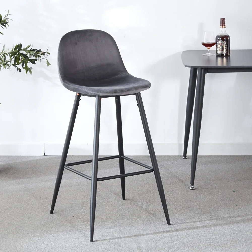 

Bar Stool, Velvet Barstool Modern Counter Bar Height Chair with Back Sturdy Metal Legs & Footrests, Island Stool for Kitchen Bar