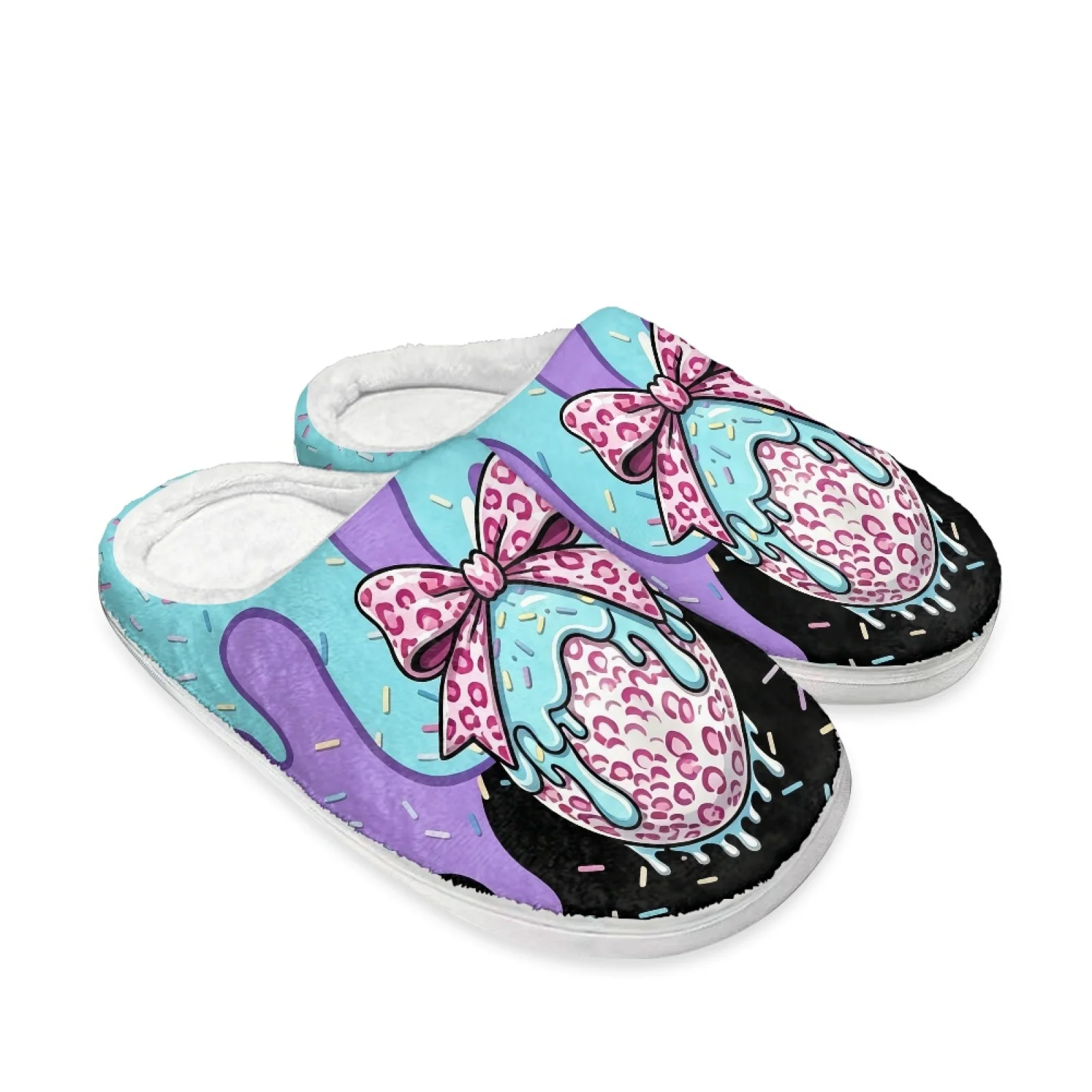 PENSTROLL Easter Egg Bow Print Non-Slip Warm Slippers Bedroom Slippers Freelancer Home Shoes Extra Wide House Shoes