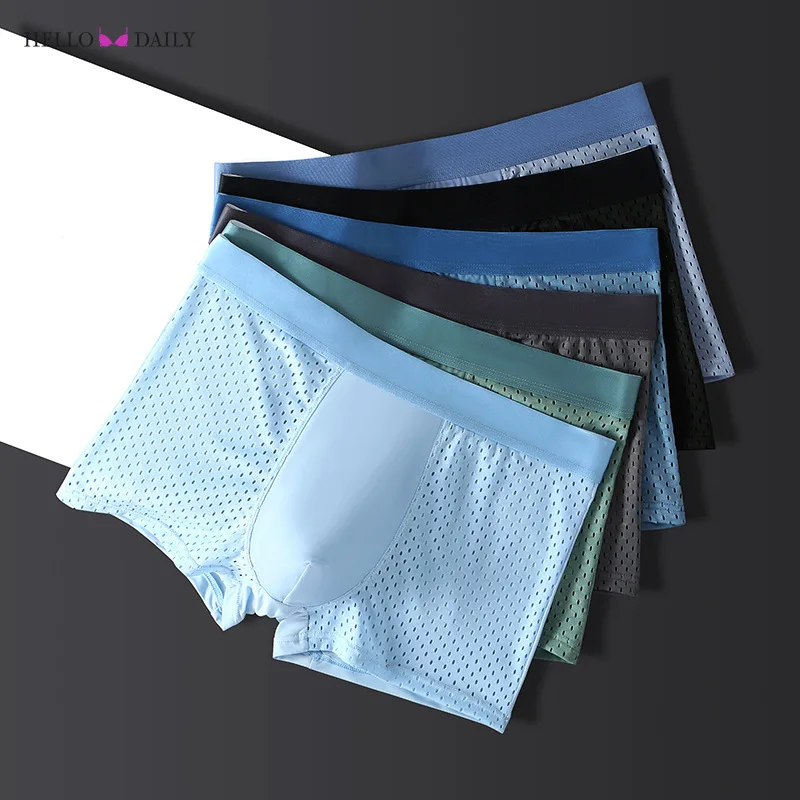 Bóxer transpirable para hombre, pantalones cortos cómodos de sólidos, bragas convexas en U, ropa interior de malla de hielo, talla grande