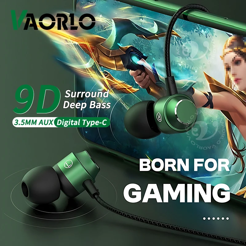 NEW 9D HIFI heavy bass gaming headset 3.5MM AUX/Type-C Digital Chip magnetic music earbuds in-ear headphones For Samsung/iPhone image 2