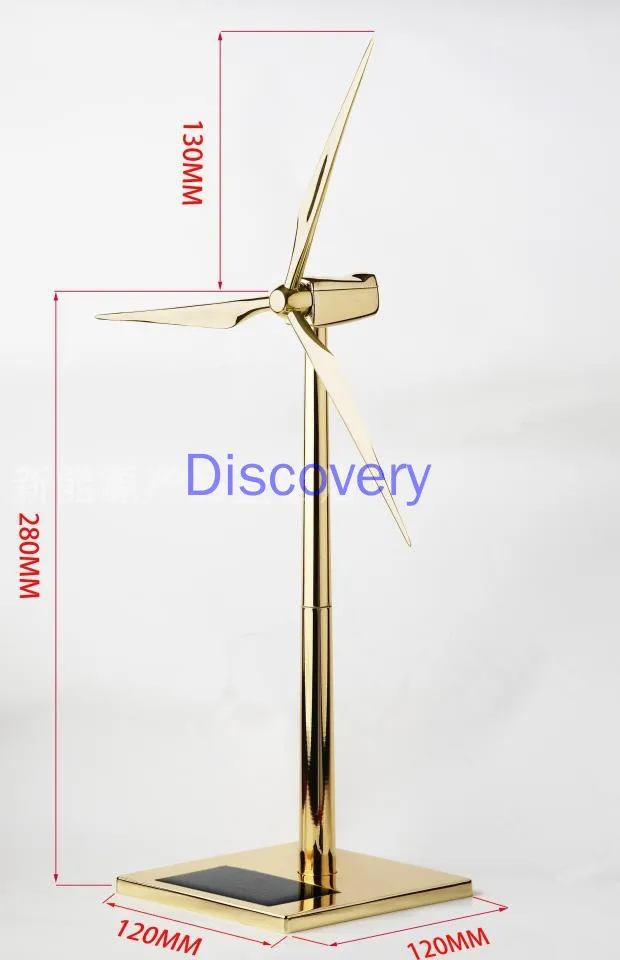 Solar Fan Model Golden Wind Turbine Windmill Promotion Wind Energy Industry Gift Office Decoration