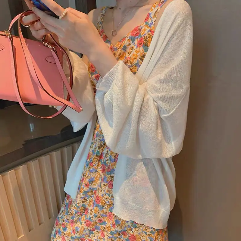 Cardigan Women White Sunscreen Summer Tops New Chic Pink Loose Korean Fashion All-match Streetwear Cute Sweet Knit Long Style