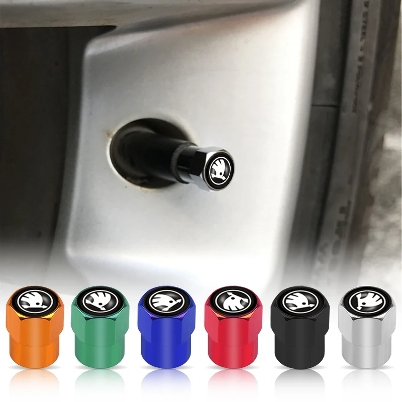 Car 4pcs Car Styling New Aluminum Emblem Wheel Tire Valve Stem Air Caps for  Skoda Octavia Fabia Rapid Yeti Superb Octavia A 5