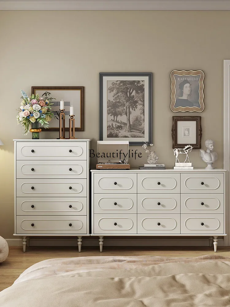 French cream chest storage living room against the wall bedroom bedside storage cabinet retro solid wood image 3