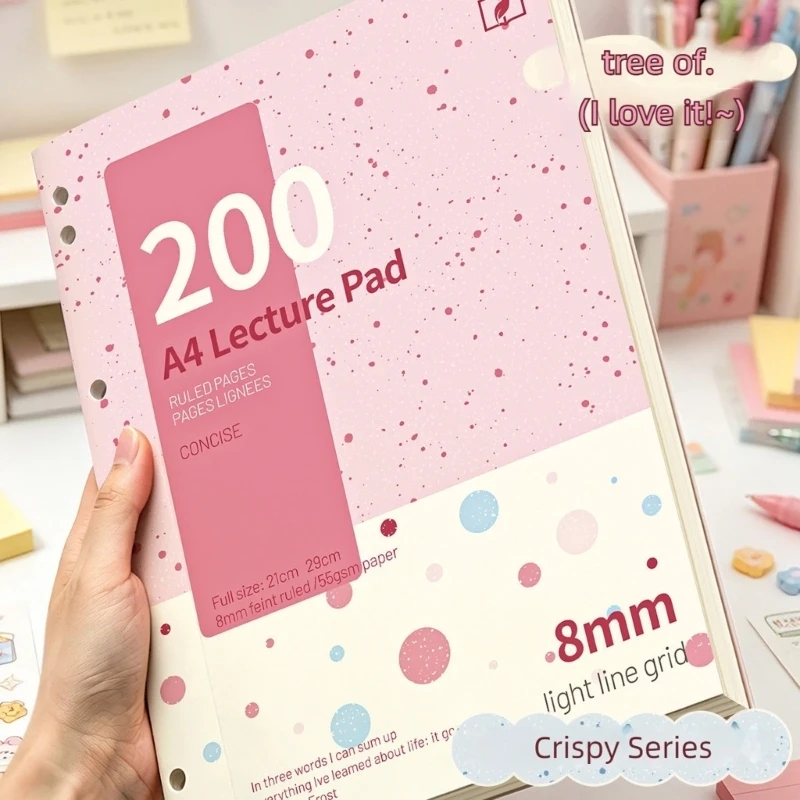 Ruled Lecture Pad Notebook, 200 Pages, 8MM Lined Paper with Pre-Punched Holes for Class Note Taking and Office Records D2RC
