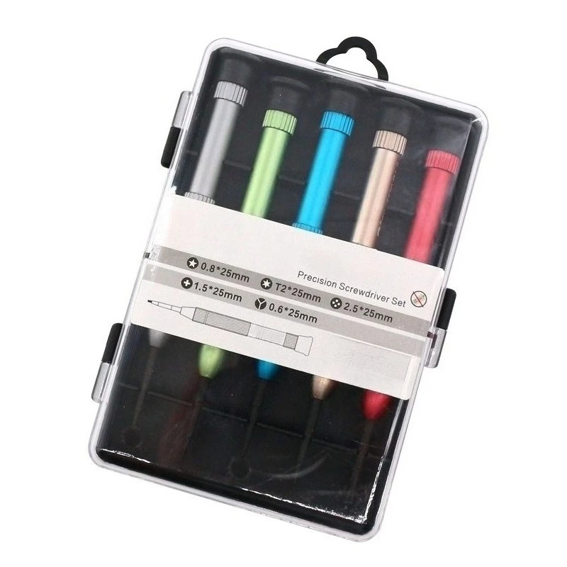 Multifunctional 5 in 1 Screwdriver Set with Aluminum Case for Mobile Phone and Watch Disassembly