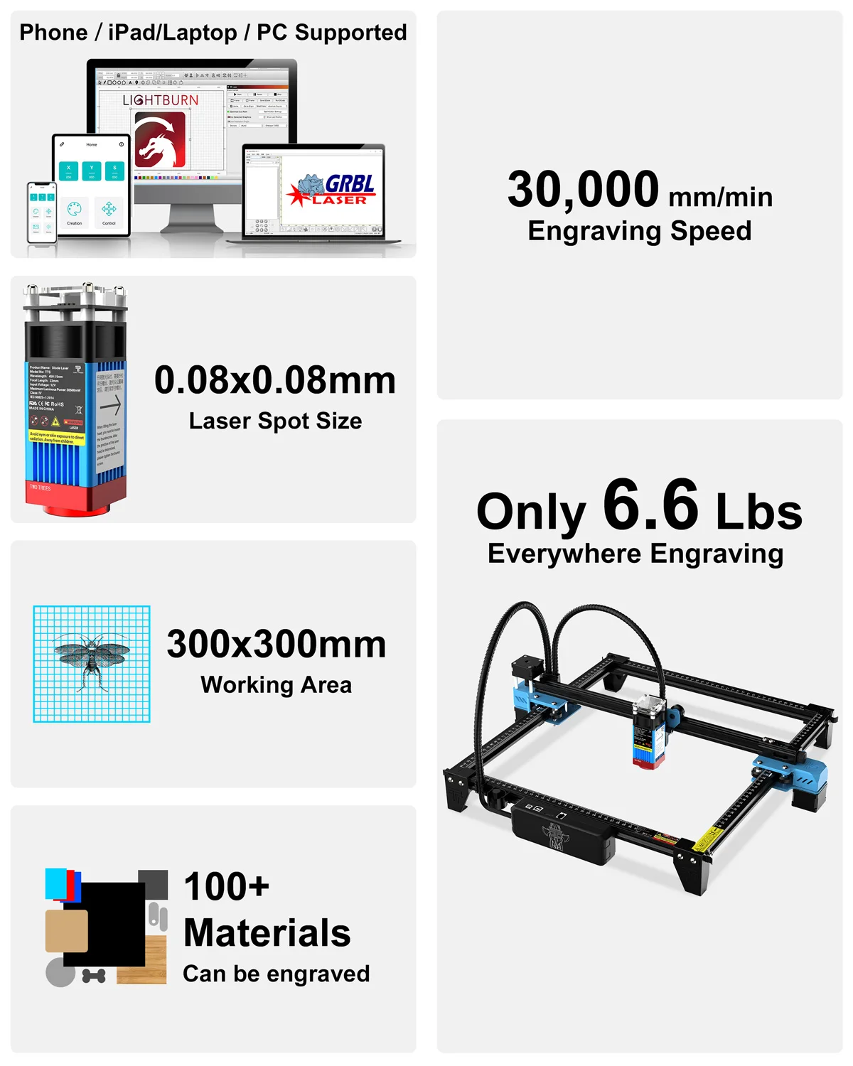 آلة النقش بالليزر TwoTrees TTS-10 Pro 80W/TTS-55Pro 40W قطع النجارة باستخدام الحاسب الآلي للخشب والجلود والفولاذ المقاوم للصدأ وما إلى ذلك #4