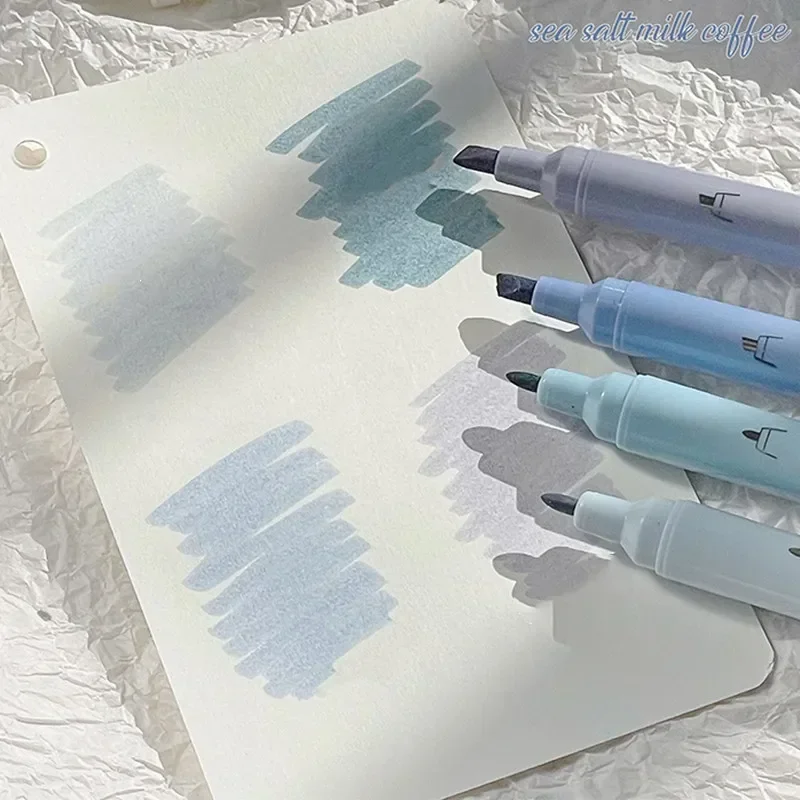 4pcs Lovely Graffiti Painr Marker Gradient Blue Color Series Stationery Marker Pen DIY Decorative Scrapbook Highlighter Marker