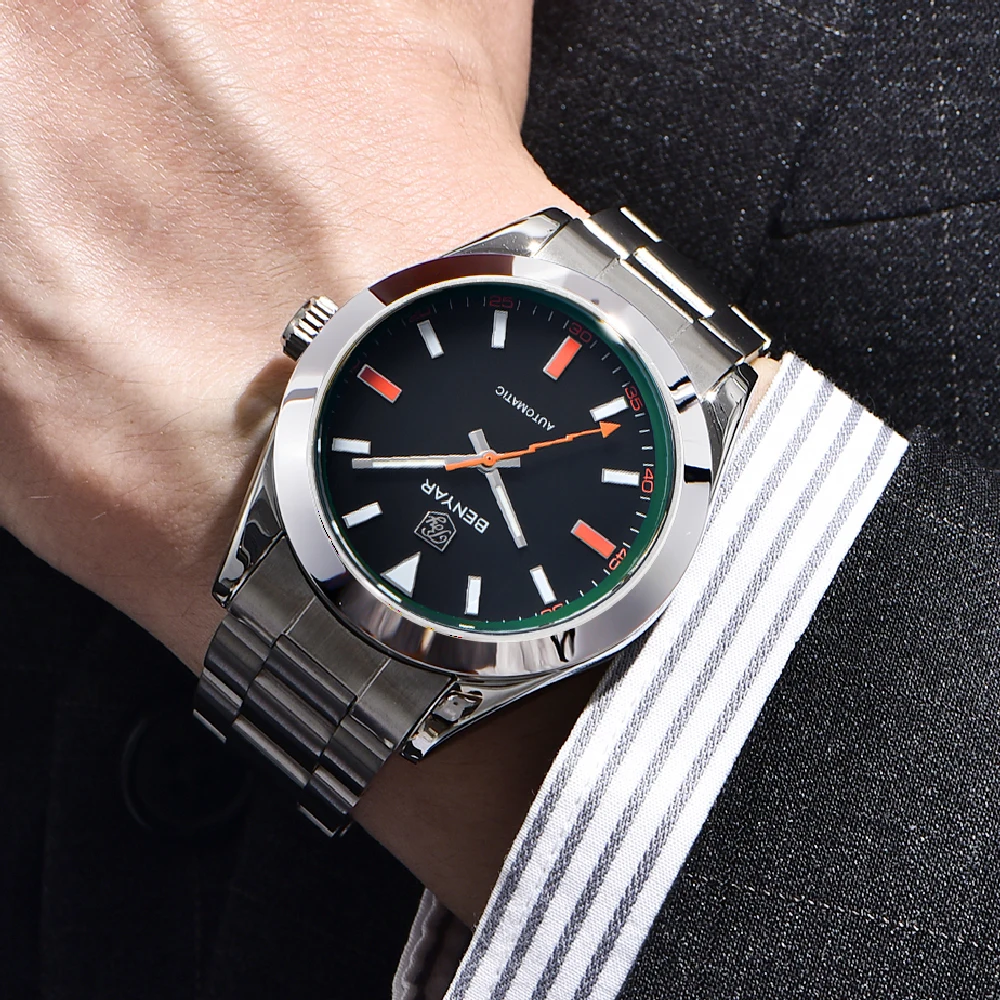 2025 جديد BENYAR تصميم العلامة التجارية موضة ساعات للرجال الياقوت مرآة الميكانيكية ساعات رجالية مقاوم للماء ساعة من الفولاذ المقاوم للصدأ