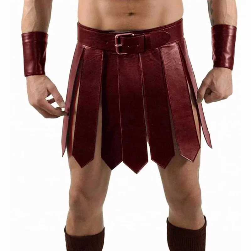 2026 Halloween Middeleeuwse Renaissance Romeinse PU Rok Volwassen Mannen Warrior Gladiator Cosplay Kostuums Ridder Halloween Party Kostuum