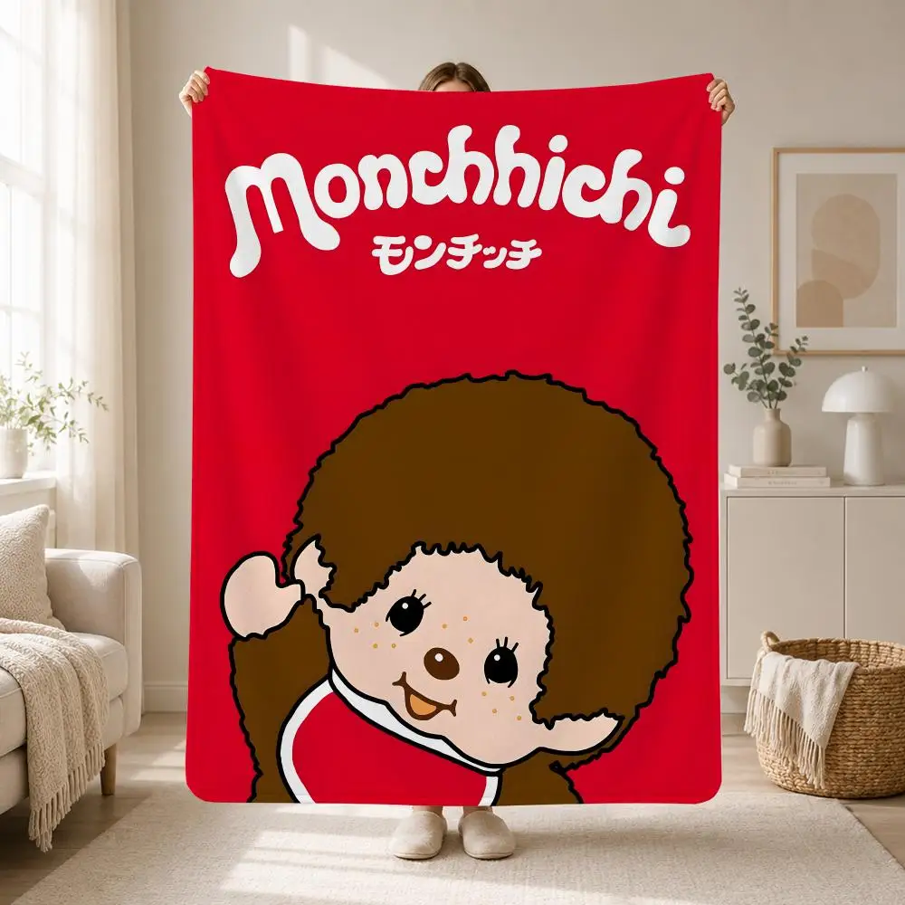Cute Adorable Character Monchhichi Throw Soft Plush Flannel Throw Blanket Sofa Bed Travel Home Decor