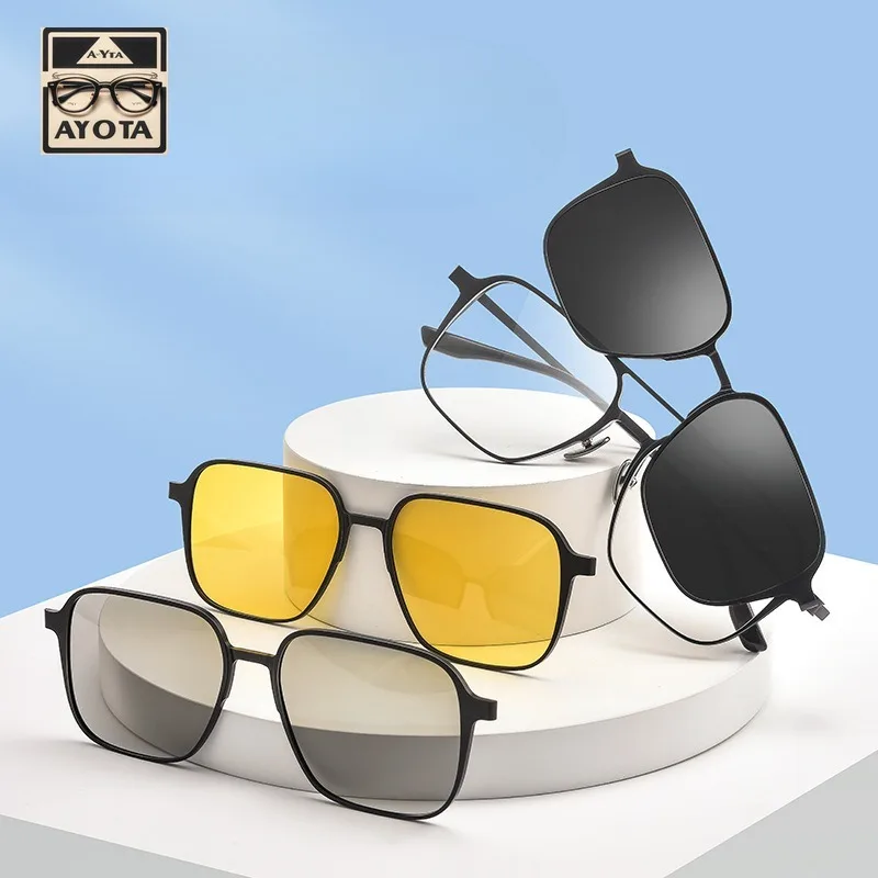 

Polarized Night Vision 3D Set Glasses Frame Pure Titanium Magnetic 4-in-1 Sunglasses Glasses UV Protection Driver's Glasses