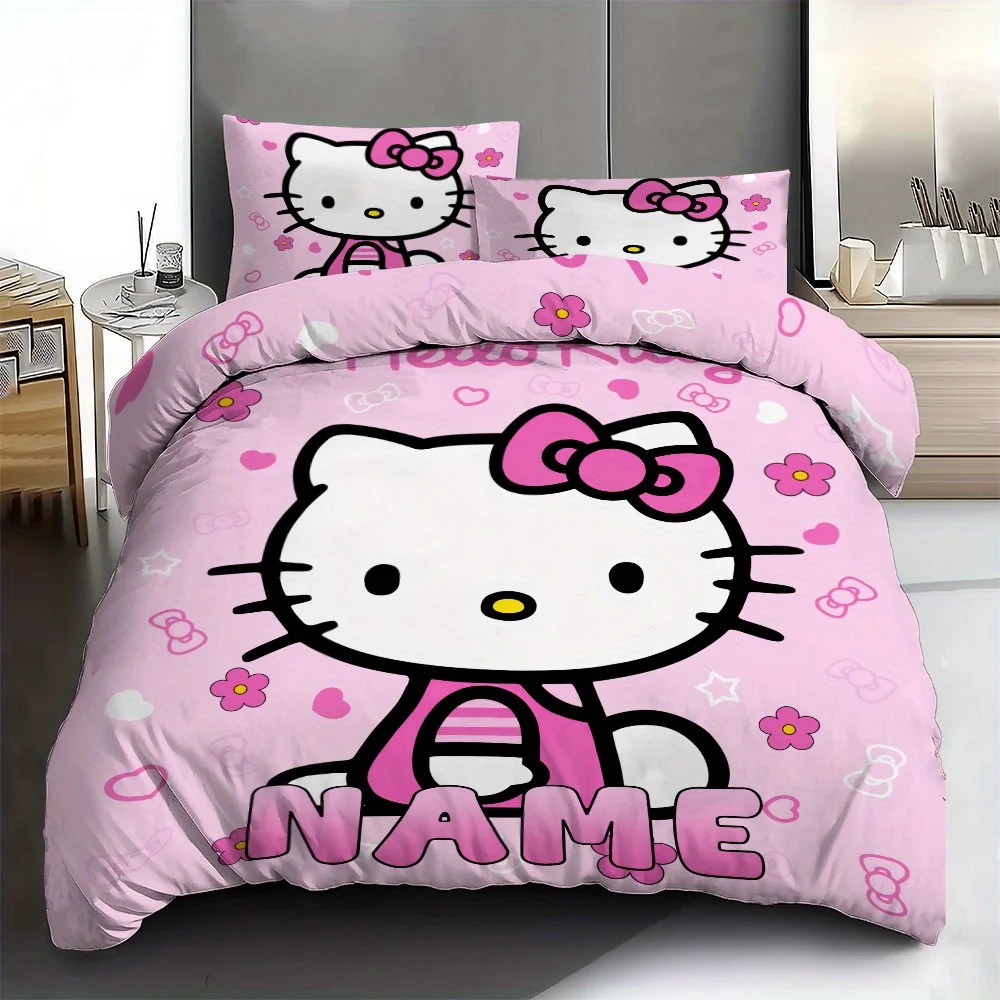 

Custom Name Hello Kitty Bedding Set Personalize with Your Name Soft Polyester Duvet Cover & Pillowcases for Teens Best Gifts