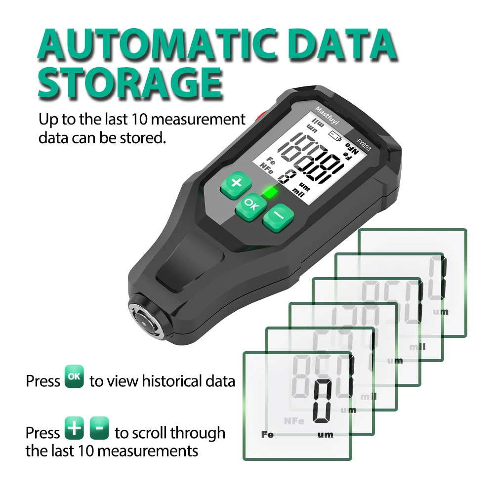 MASTFUYI قياس سمك طلاء السيارات 0-1350μm شاشة LCD الرقمية طلاء السيارات فيلم تستر أداة قياس سمك الطلاء #4