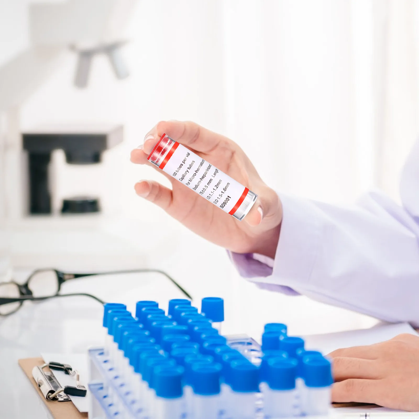 

100 шт. капиллярных трубок из гепаринизированного боросиликатного стекла для больничного использования, микрогематокритные плавильные трубки для образцов