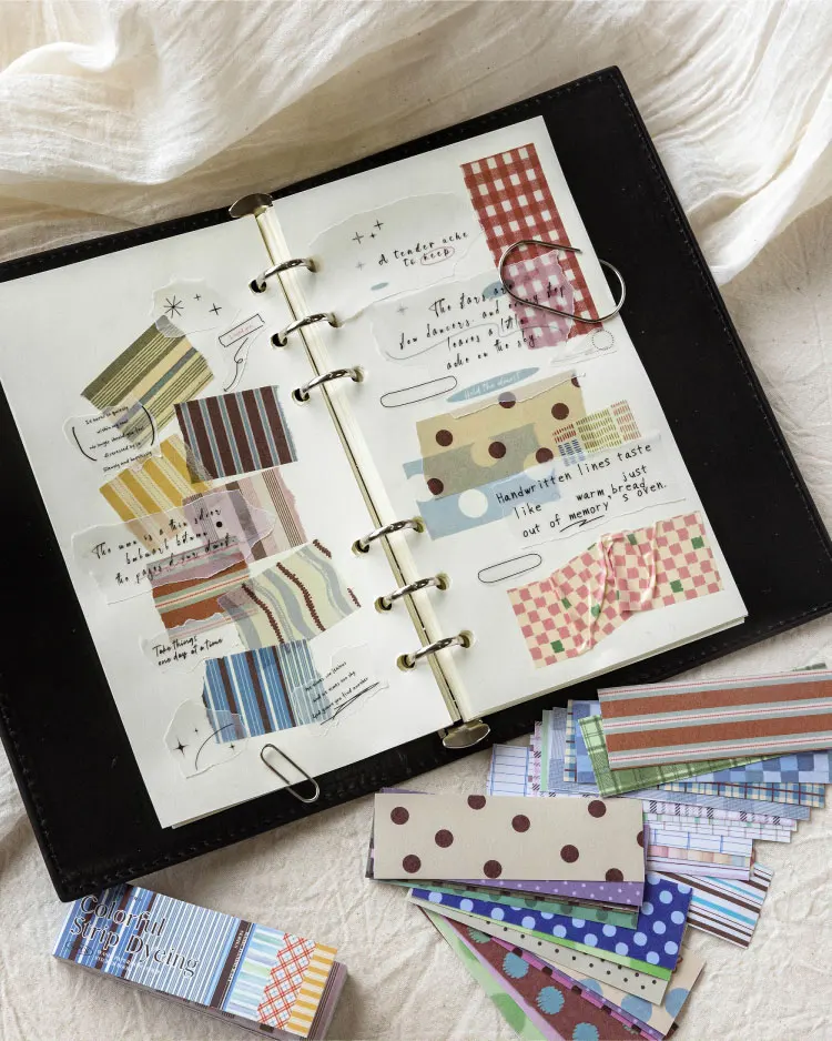 50 Blatt Vintage Washi-Papier-Stickerbuch, Grundfarben-Gittermuster, Scrapbooking, Junk Journal, Deko-Sticker – Detail 4