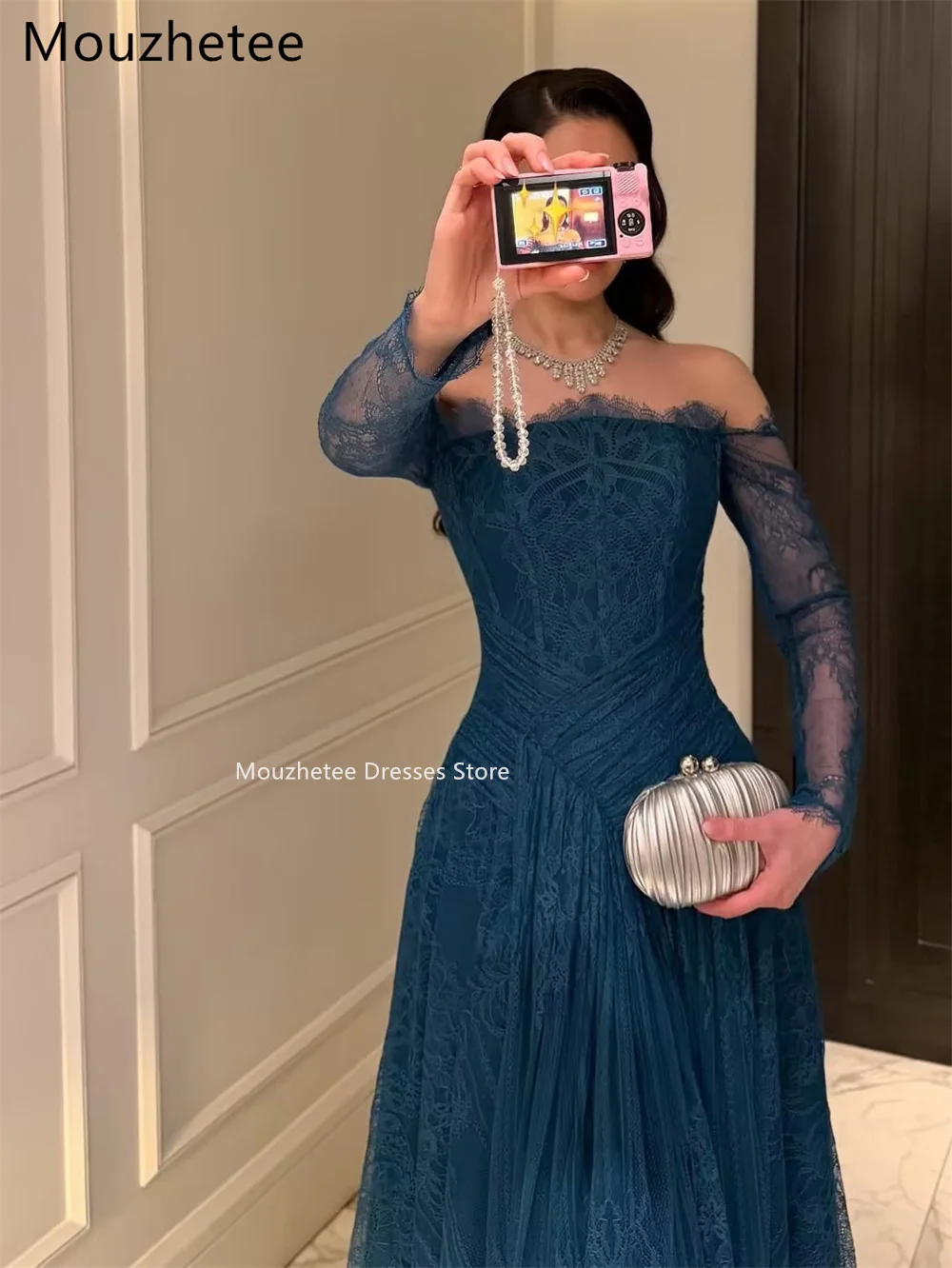 

Mouzhetee Elegant A-Line Lace Evening Dresses Formal Party Gowns for Women Simple Off The Shoulder Prom Gown Customized 2026