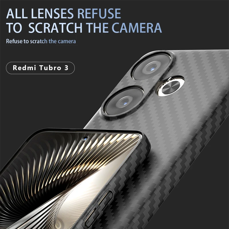 สําหรับ Xiaomi Redmi Turbo 3, POCO F6 กรณี Ultra-thin คาร์บอนไฟเบอร์ลายรูปแบบ Matte Hard Cover สําหรับ Little F6