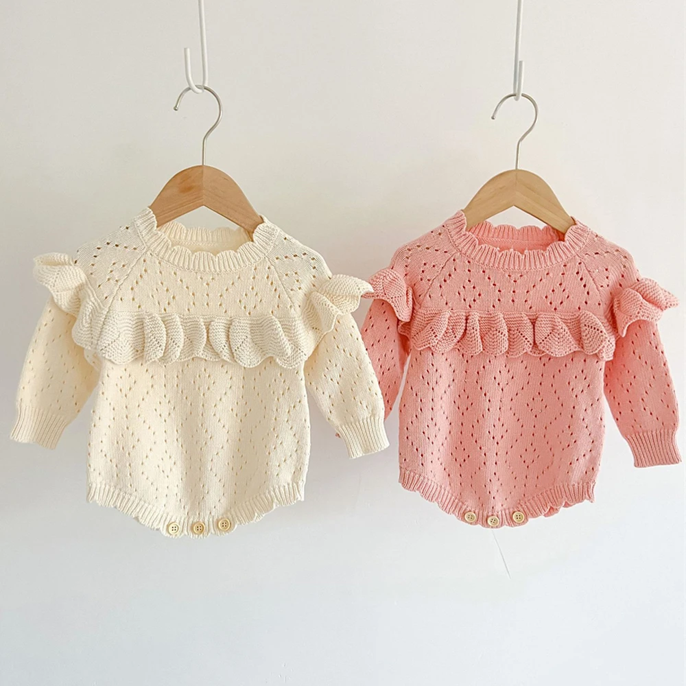 

Newborn Baby Romper Knitting Bodysuits Solid Long Sleeve Autumn Infant Baby Girls Knitted Romper Sweater 0 to 12 Months