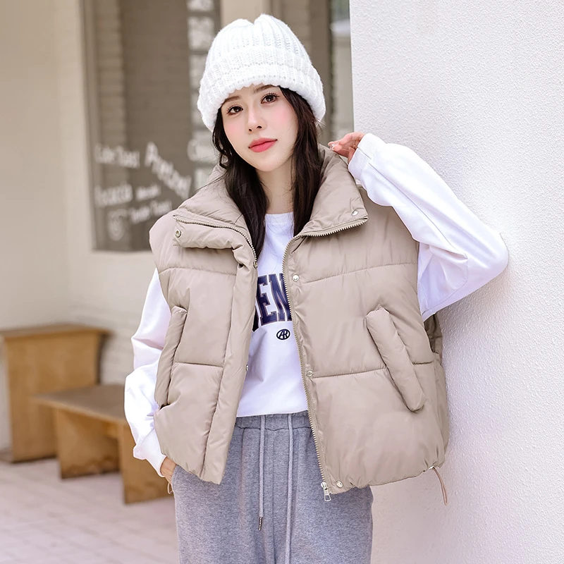

Short Vest Jackets 2025 New Autumn Winter Down Cotton Padded Vest Jacket Stand Collar Sleeveless Waistcoat Simple Casual Tops