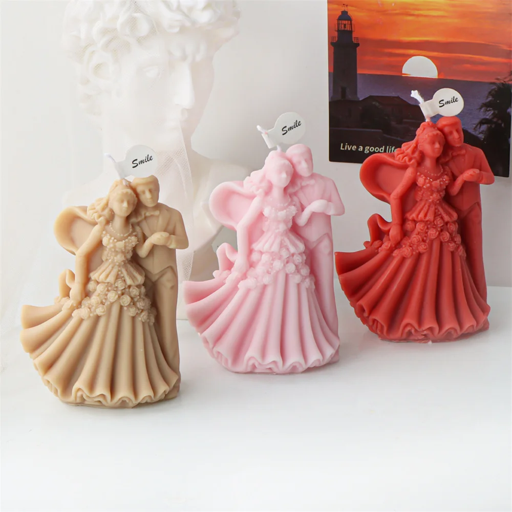 Silicone Bride & Groom Aroma Statue Mold DIY Newlywed Couple Baking Tool ValentineDay Handmade Soap Plaster Marry Couple Mold