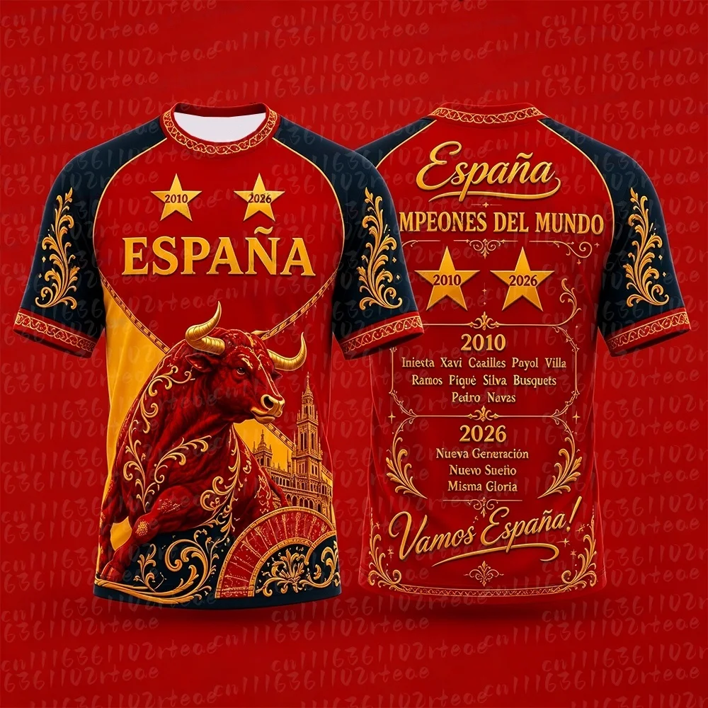 Image of 2026 Spanien Meisterschafts-Fußballtrikot Zweisterniger Spanischer Champion Herren 2010 2026 Familien-Matching Fußball-Sportuniform T-Shirts