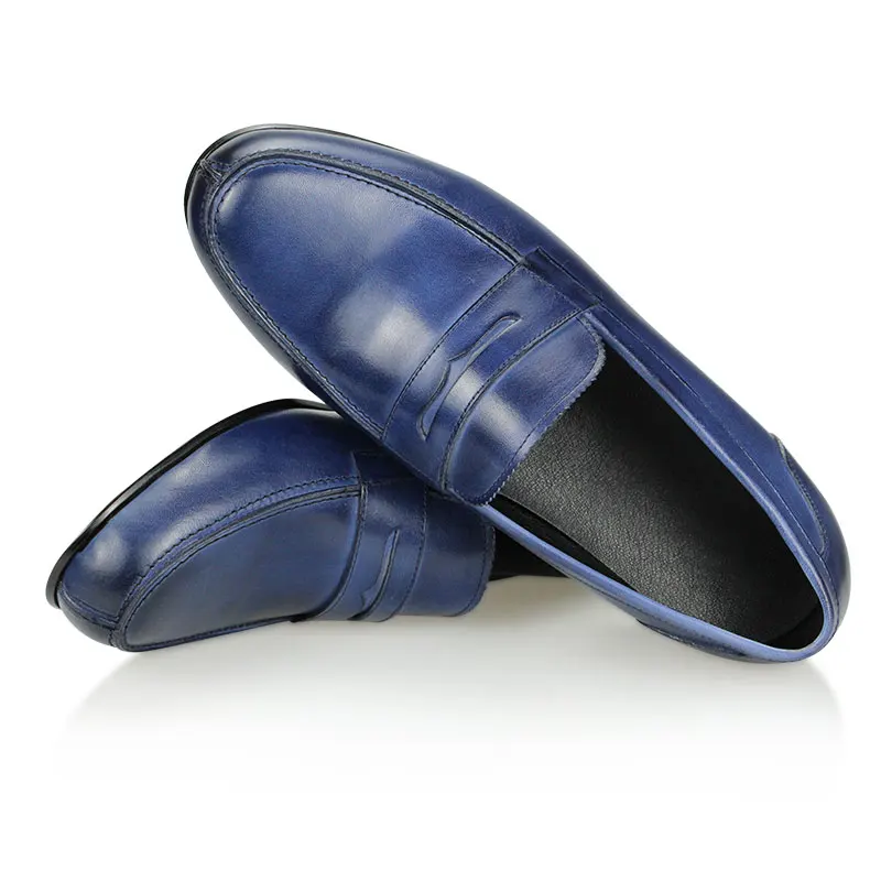 Comfortable Men Leather Shoes Daily Footwear Design Loafers Office Home Shoe For Males Pure Leather  Handmade Elegant Black Blue