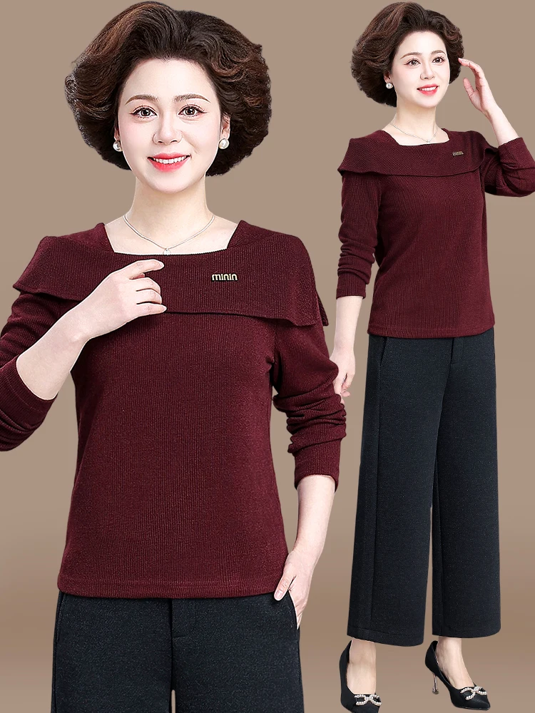 

Slimming Effect Long Sve Base irt for Young Mothers Middle Aged Women Faionable Korean Sle Loose Fit T-irt
