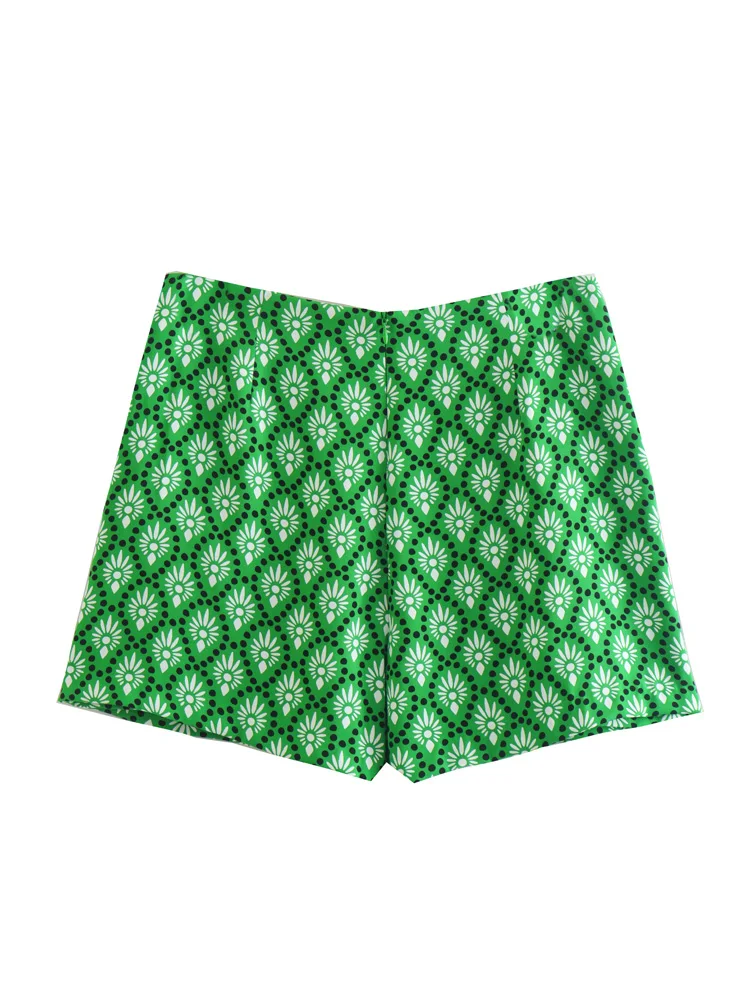 KEYANKETIAN women's summer new national style printed short culottes green zipper high waist straight shorts in color