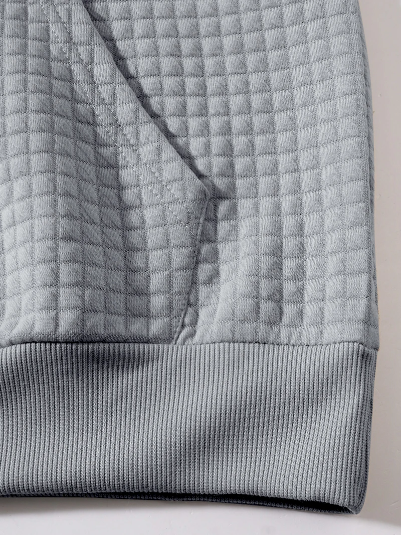 Herren Waffelstruktur Stehkragen Halbreißverschluss Langarm-Sweatshirt mit Kängurutasche, Locker Geschnitten, Frühling Herbst Weicher Lässiger Pullover – Detail 10
