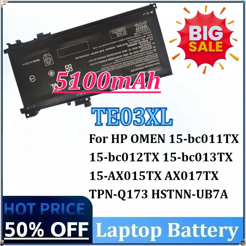 

Новый аккумулятор для ноутбука TE03XL, 5100 мАч для HP OMEN 15-bc011TX 15-bc012TX HSTNN-UB7A 15-AX015TX 15-bc013TX AX017TX 849910-850 TPN-Q173