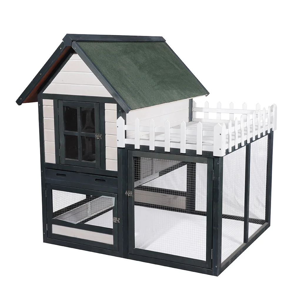 

Rabbit cage outdoor indoor solid wood rainproof and sunscreen with wheels