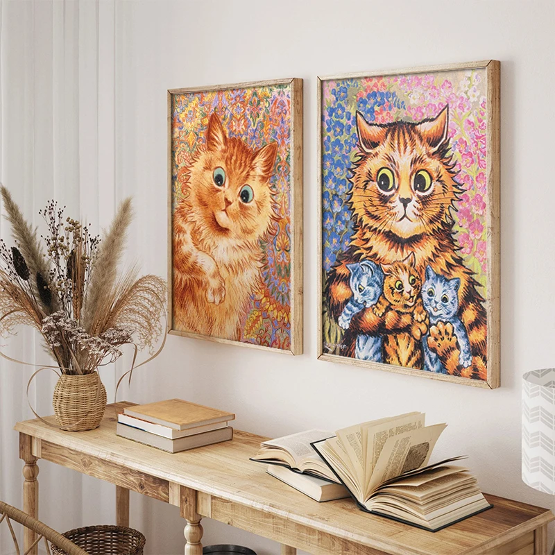 Famous Louis Wain Cat Portrait Retro Poster Canvas Painting Print Cute The Cat Gathering Kitty Giclee Fine Art Room Home Decor